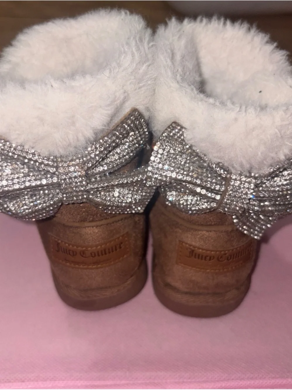 Juicy Couture Tan Faux-Suede Girls' Fleece Boots with Silver Sparkle Logo